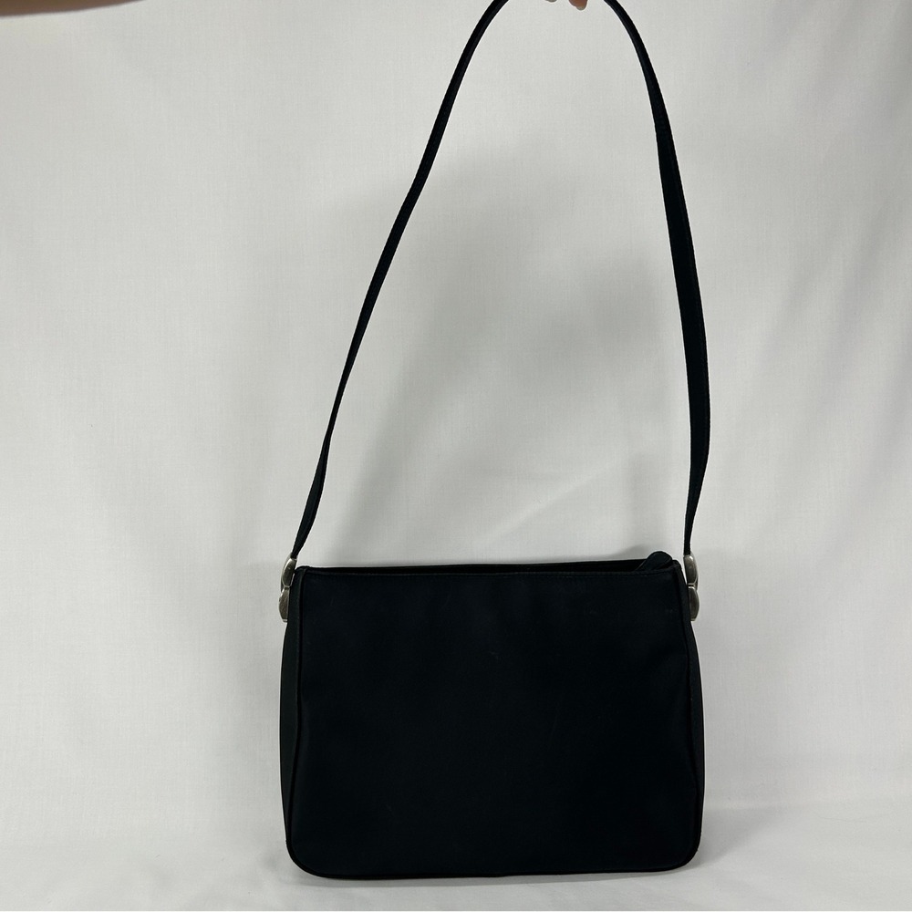 Vintage Black Nylon Shoulder Bag Minimalist Y2K Silver Hardware Purse